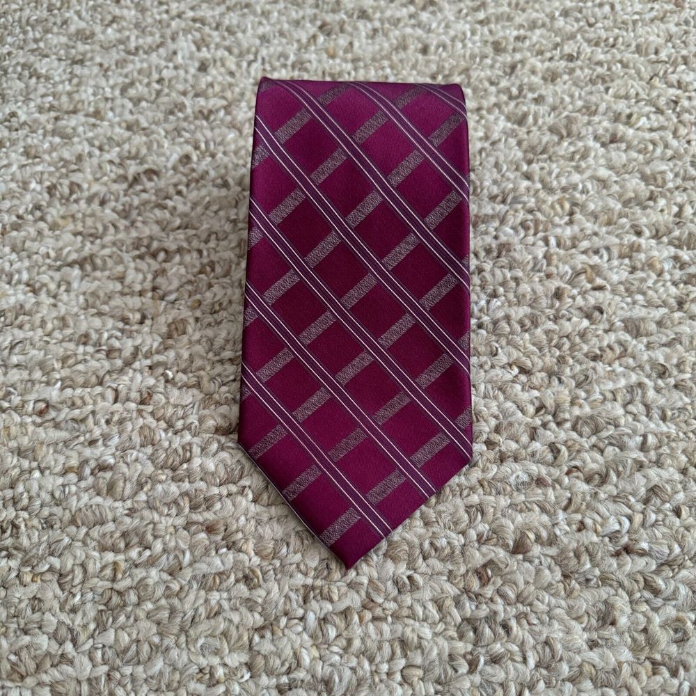 Calvin Klein Checker Tie Silk Red 3.75x57‎ Diamond